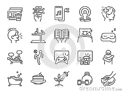 Self-care during self quarantine line icon set. Included icons as take care of your mind,Â mental health and Vector Illustration